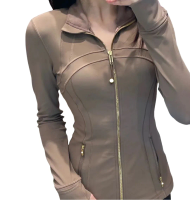 Long khaki gold zip jacket