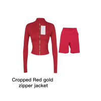 Cropped red gold zip jacket short