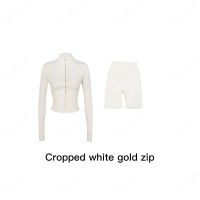 Cropped ivory gold zip jacket short