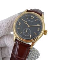Black dial+yellow gold case+brown strap