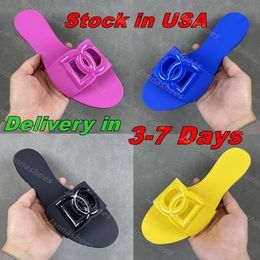 Designer Sandals Women Interlocking Slides Rubber Slippers Ladies Flat Beach Jelly Script Blue Summer Fall Mules Outdoor Waterproof Luxury Size 36-42