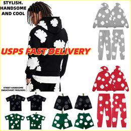 Denim Hoodie Shorts fashion designer shirt Men's high quality outdoor sports Hoodie Multicolor Hip Hop High Street Men's Printed Kapok Foam Pullover Denim Hoodie TOP