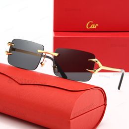 Luxury Designer Sunglasses Rimless Rectangle Signature Series Glasses Metal Rivet Decoration UV400 Protection Eyewear for Men Women with Box