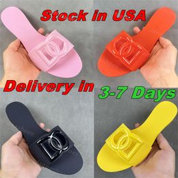 Designer Sandals Women Interlocking Slides Rubber Slippers Ladies Flat Beach Jelly Script Blue Summer Fall Mules Outdoor Waterproof Luxury Size 36-42