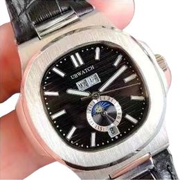 40MM P1 Unique Moon Phase Automatic Mechanical Mens Watches Glass Back Sapphire Wristwatches Full Of Texture Stainless Steel Man Watch