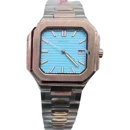 40.5MM Automatic Mechanical Octagonal Square Case Mens Watches P1 Glass Back Hardlex Wristwatches Metallic Luster Two Tone Watch