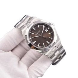 New 40MM Automatic Mechanical Deep Brown Hardlex Mens Watches V1 Quick Release Strap Wristwatches Full of Texture Stainless Steel Man Watch