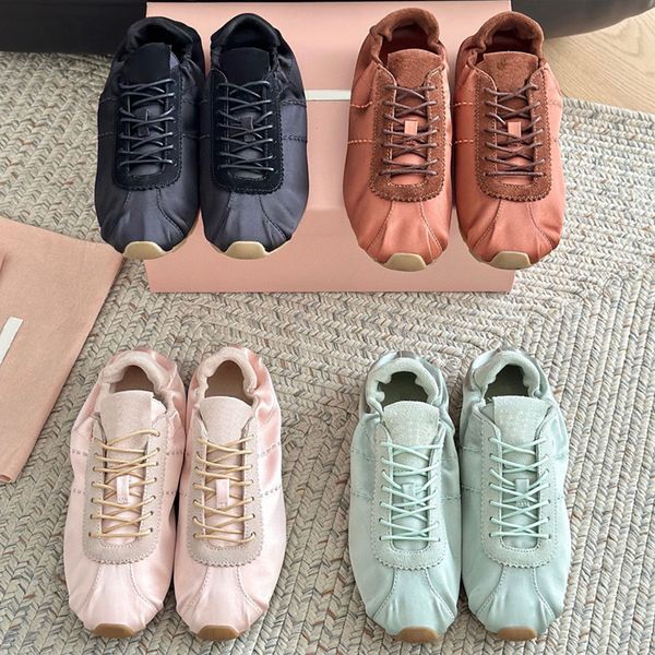 Top quality Silk Lace-up Casual Flat Tennis shoes Sports shoes womens Dezen shoes Luxury designer shoes Athleisure vacation Driving shoes Factory footwear Pink blue