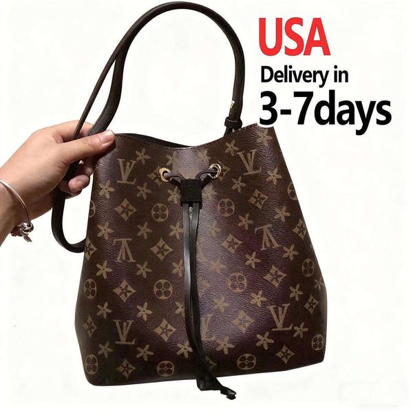 10A Luxury Neonoe Bucket Bag Monogram Canvas Women's Shoulder Bag Drawstring Crossbody Handbag Leather Strap Flower Print Purse 20cm 26cm