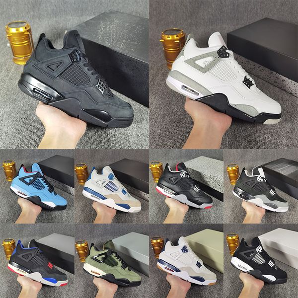 With box 4 Men 4s desinger basketball shoes for men women high quality Black Cat White Cement Rare Red Thunder Navy Undefeated Bred Reimagined Military Blue size 36-48.5