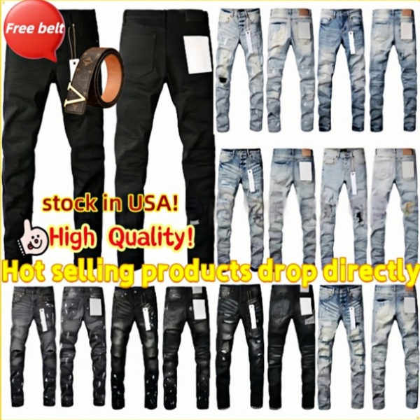 purple Jeans with belt for Mens jeans letters Designer Pants Denim Trousers Mens purplerly brands jeans High Quality Straight Retro Ripped Biker Motorcycle Jean