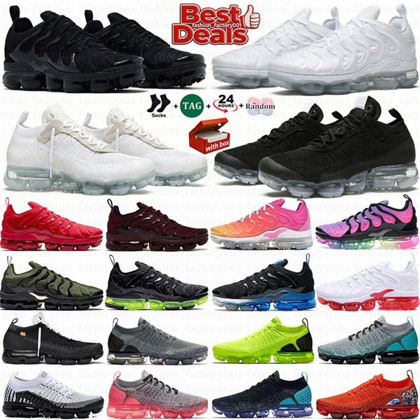 With box Tn Plus Running Shoes Men Women Sneakers Triple White Black Cherrys Knicks University Blue Obsidian Night Maroon Walking Sports Trainers