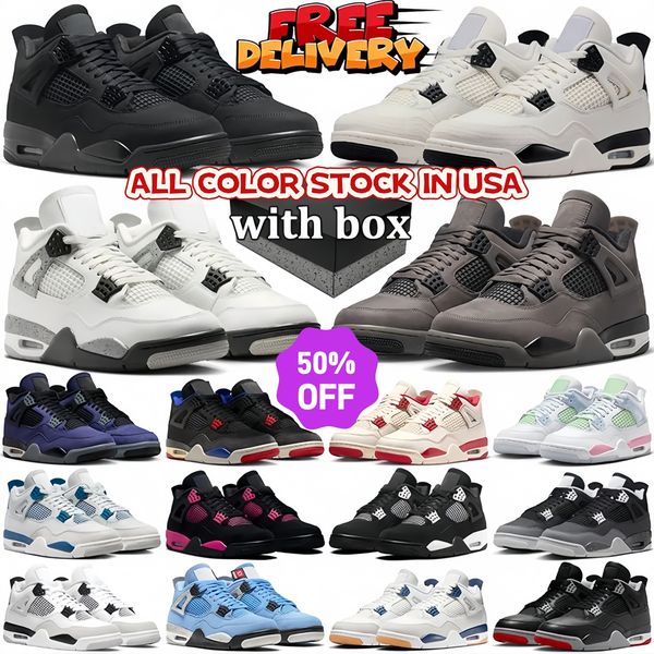4 4s Basketball Shoes White Cement OG Black Cat 2025 Retro Bred Military Blue Thunder Olive Laker Purple Navy Metallic Cave Stone Rare White Lettering Sneaker Trainer