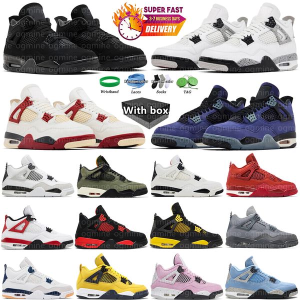 With Box Basketball Shoes 4 Black Cat 4s Military Black Cat Bred Sail Red Cement White Cement Thunder Cool Grey Brick After Brick Pink Man Women Sneaker Sport Trainer