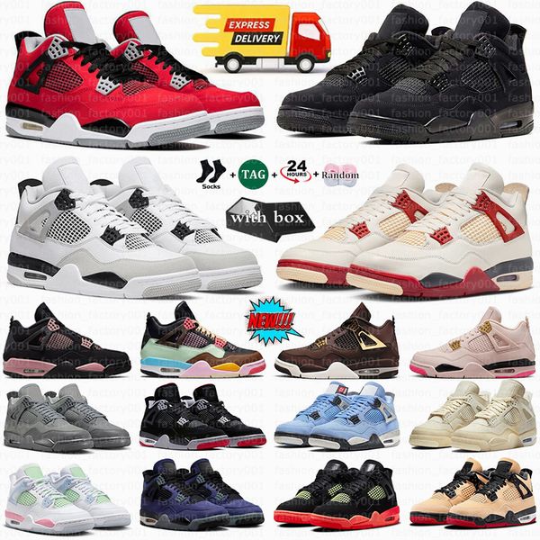 With Box 4 4s Basketball Shoes Military Black Cat Sail White Cement Navy Wet Red Yellow Thunder University Blue Pink 4shoes Mens Women Sneaker Sport Trainer Size 12