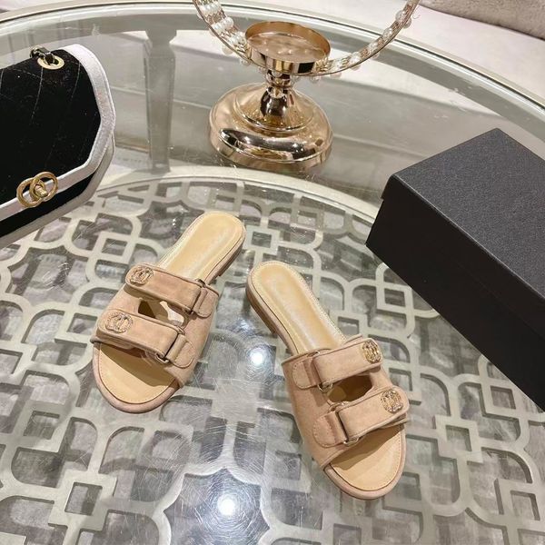 10A quality slide designer Slippers Beach Classic Flat Sandals Summer Lady Leather Flip Flops Top Quality Women Slides Size 35-41 With box dust bag