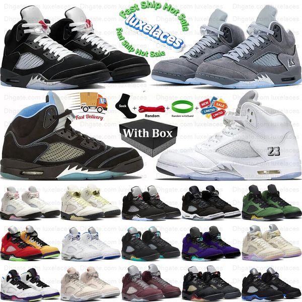 With box 5 Basketball Shoes 5s Sneakers Men White Black Metallic Reimagined Wolf Grey Fire Red Medium Soft Pink Muslin University Blue Mens Sports Trainers shoes5