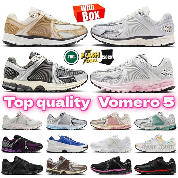 Top Quality Designer Running Shoes Vomero 5 Roam Metallic Gold Photon Dust Pink Thunder Blue Triple Black Flax Vomeros Mens Women Flat Trainers Sneakers 36-45