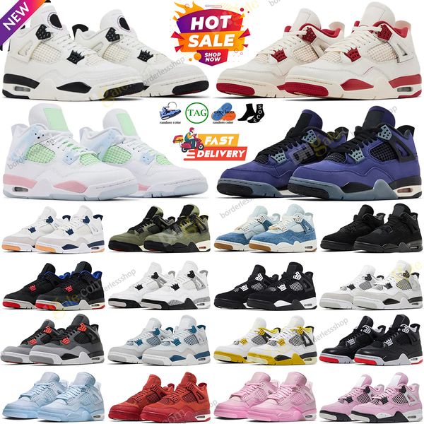 Designer Basketball shoes 4 4s Black Cat Imperial Purple Red White Cement Yellow Thunder Cool Grey University Blue Pink shoes Men Women Sneaker Sport Trainer On Sale