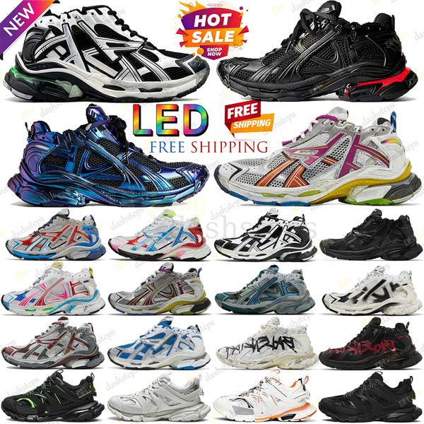 With Box Designer Runner Sneakers New LED Black Track Runners 7.0 7.5 3.0 Paris All Black White Pink Grey Leather Nylon Printed Platform men women trainers Shoes size 36-46