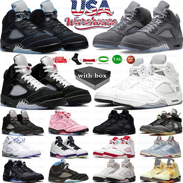 With box 5 Basketball Shoes 5s Mens White Black Metallic Reimagined Wolf Grey Fire Red Medium Soft Pink Muslin University Blue Sail Off Noir Woman Sport Trainer shoes5
