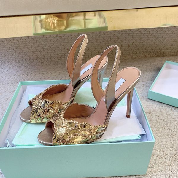 new 105mm Stiletto Heel Sandals Women's Fashion high heeled Luxury Designers Evening shoes sequin embellished shoes Elegant evening Sandals 35-43