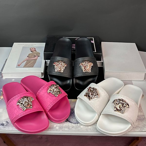 Summer Men's Slippers and Women's Sandals Black and Pink Classic Designer Slide, Head Leather, Genuine Leather, Rubber Slippers 12324222