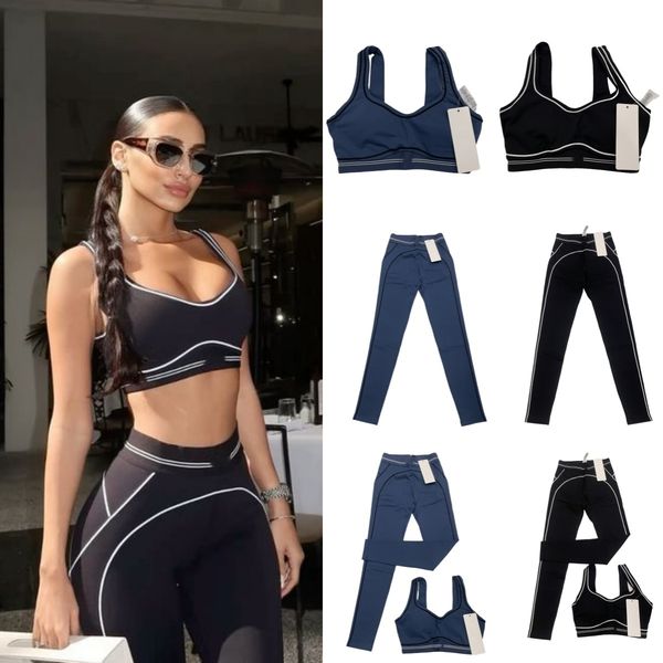 Yoga women Set Gym Seamless Sports Heart Throb Bra+Leggings White Striped Low Back Dance Outfits Summer clothes Running women bra set yoga suit