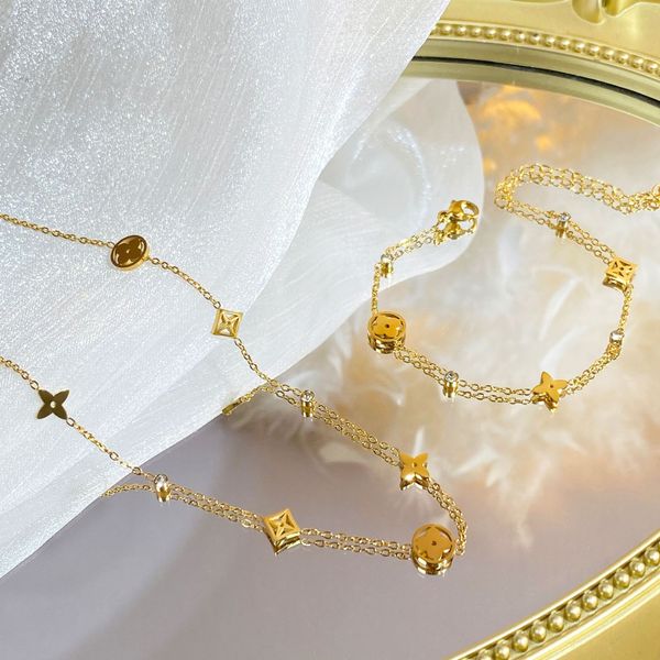 Titanium 18K gold Clover necklace women designer necklace flower hollow out bracelet Set high end Gold Pendant chain charm Stainless Steel Luxury jewelry gift
