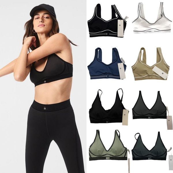 NEW TOP 1 Yoga Sets Designer Heartbeat Bra Leggings And High End White Striped Low Back Dance Yoga Running Fitness Gym Pilates Comfortable alosetness women clothes