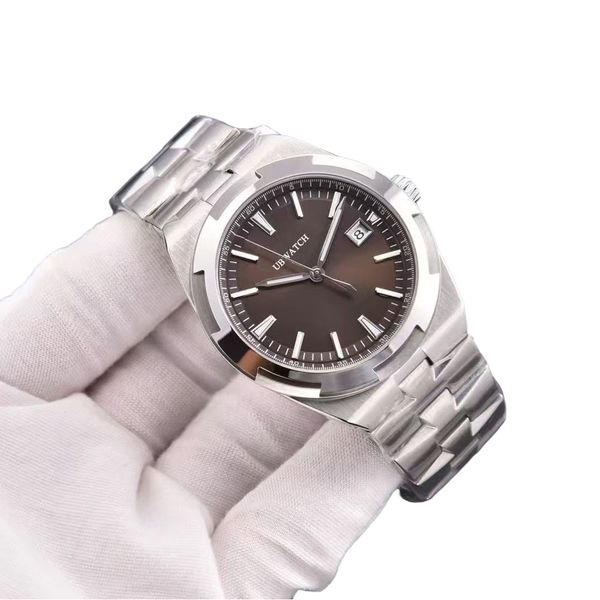 New 40MM Automatic Mechanical Deep Brown Hardlex Mens Watches V1 Quick Release Strap Wristwatches Full of Texture Stainless Steel Man Watch