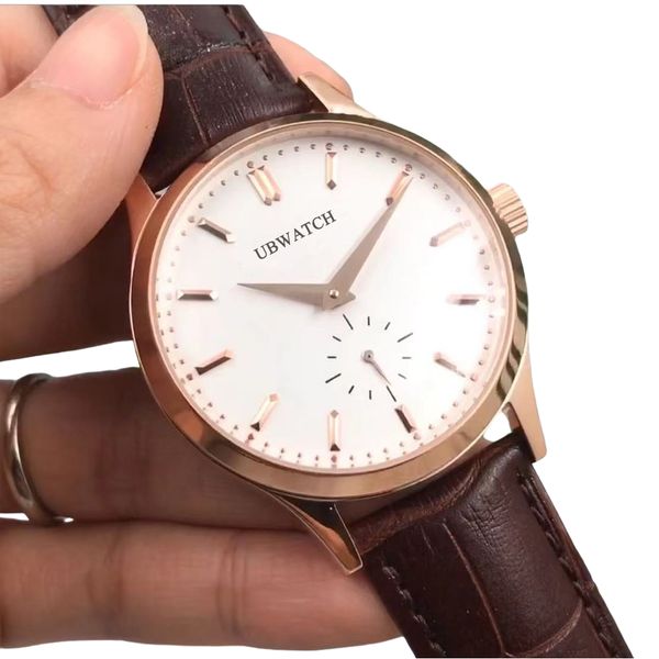 38MM Automatic Mechanical Mens Watches P1 Glass Back Hardlex Ultrathin Wristwatches Fine Texture Case Man Watch With Small Seconds Sub-dials