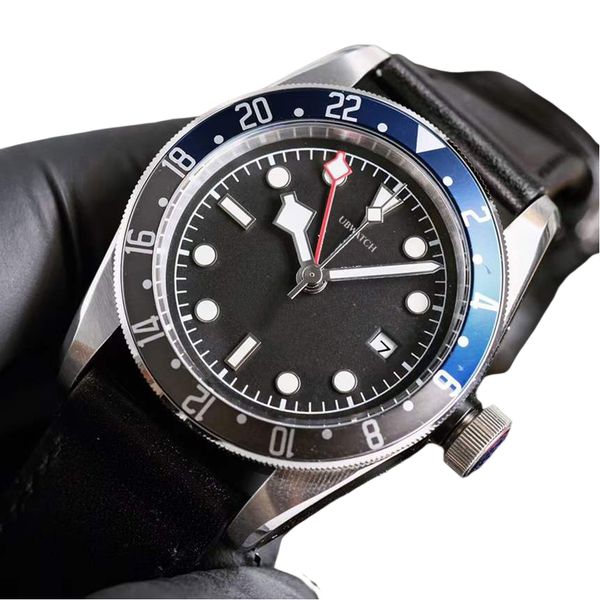 40MM T1 Automatic Mechanical Hardlex Glass Fashion Retro Mens Watches Blue Black Gradient Bezel High Quality Leather Strap Wristwatches