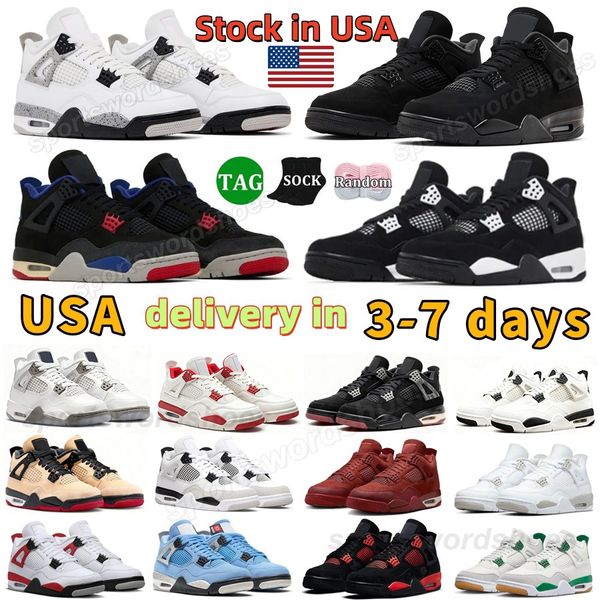 Designer Mens Black Cat 4s Basketball Shoes Dark Mocha 4 Sneakers White Cement Bred Thunder Pine Green Midnight Navy University Blue Sports Women Trainers