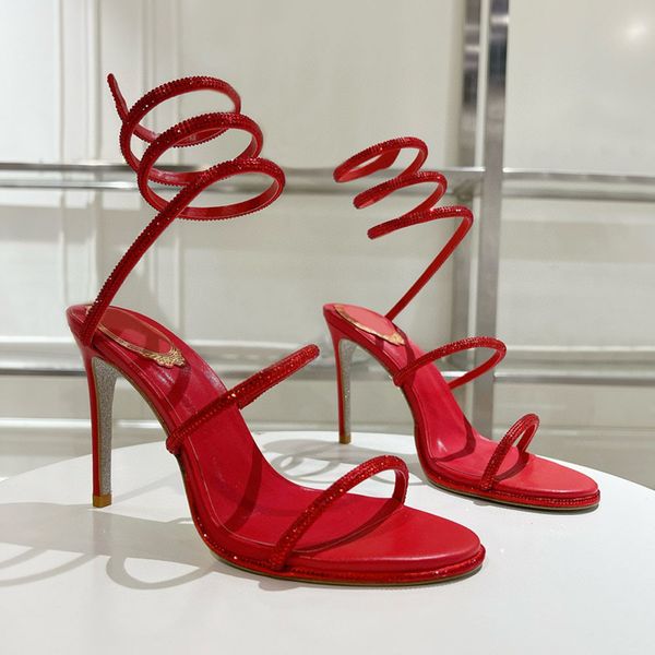 Bestselling Rhinestone stiletto sandals 9.5cm Evening shoes women's high heels luxury designer factory shoe Large size shoes Bring box 34-43