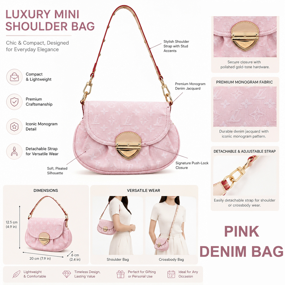 louis vuitons bag Pink denim bag designer bag Luxury Bag Chain Shoulder Bag Top Quality Women's handbag designer purse Gold Coin Bag Crossbody Bag Designer Bag pink bag