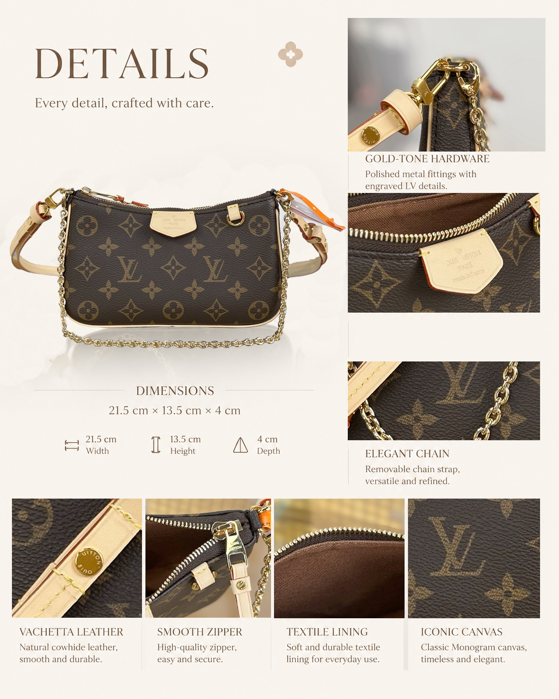 Luxury Bag Designer Bag Signature Purse Old Flower Shoulder Bag Chain Bag Multi-Function Pouch Leather Trim Adjustable Strap Handle Easy Purse for Women